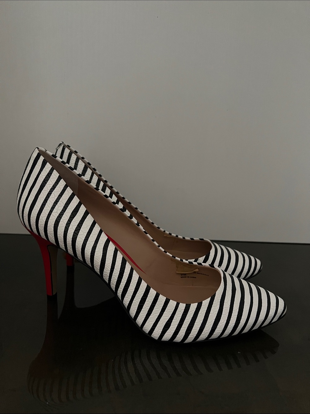 Classic Black & White Striped Pointed-Toe Pumps